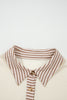Khaki Stripe Plus Size Color Block Patchwork Half Button Long Sleeve Peplum Blouse