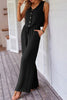 Black Buttoned Vest Drawstring Wide Leg Pants 2pcs Set