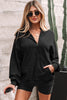 Black Half Zip Kangaroo Pocket Mineral Wash Baggy Hoodie
