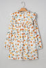 Yellow Floral Print Tie Neck Frilled Detail Long Sleeve Mini Dress