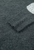 Dark Grey Beaded Floral Accent Casual Round Neck Sweater