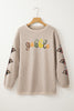 Smoke Gray Corded Ribbed Thanksgiving Turkey Sequin Patched Sleeve gobble Baggy Sweatshirt
