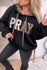 Light Grey PRAY Mix Pattern Letter Graphic Plaid Contrast Drawstring Hoodie
