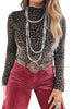 Brown Leopard Print Long Sleeve Sheath Pullover Western Style Top