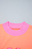 Grapefruit Orange Polka Dot Letter Graphic Colorblock Tunic Sweatshirt