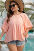 Apricot Pink Plus Size Textured Wide Short Sleeve Babydoll Blouse