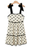White Bow Knot Color Contrast Trim Knotted Shoulder Mini Dress