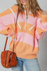 Orange Stripe Colorblock Half Zip Oversize Sweater