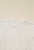 White Sheer Lace Mesh Mock Neck Slim Fit Long Sleeve Top