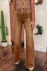 Coffee High Waist Button Fly Seamed Raw Hem Flare Jeans