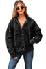 Black Big Chest Pocket Drop Shoulder Hooded Denim Jacket