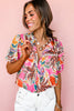 Rose Tropical Vacation Vibe Printed Button Up Short Sleeve Shirt