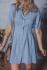 Myosotis Denim Pleated Slim Waist Short Sleeve Shirt Dress