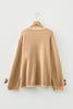 Tan Plus Size Leopard Bow Decor Split Cuffs Loose Sweater