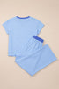 Sky Blue Stripe Crew Neck Tee Drawstring Waist Cropped Pants Set