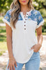 White Floral Patchwork Short Sleeve Viscose Blend Blouse