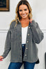 Medium Grey Mineral Wash Chest Pockets Drop Shoulder Shacket with Side Slit