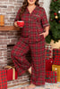 Red Plus Size Plaid Short Sleeve Shirt Loose Pants 2pcs Pajama Set