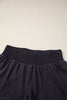Black Solid Color Ribbed Patchwork High Waist Athletic Shorts
