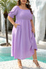 Wisteria Swiss Dot Smocked Frilled Neckline Short Sleeve Plus Size Dress