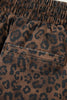 Brown Leopard Print Elastic Waist Drawstring Denim Skort