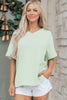 Wisteria Waffle V Neck Short Sleeve Knit Top
