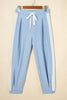 Beau Blue Lace Accent Floral Patched Pocket Pleated Wide Leg Slouchy Pants