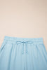 Mist Blue Solid Color Ribbed Trim Short Sleeve Top Drawstring Loose Pants 2pcs Outfit