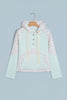 Clearly Aqua Textured Floral Patchwork Button Hooded Long Sleeve Top