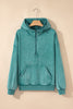 Black Half Zip Kangaroo Pocket Mineral Wash Baggy Hoodie