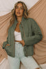 Green Zip-Up Pocket Quilted Jacket