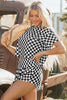 Black Checkerboard T Shirt and High Waist Skorts 2 Piece Outfit