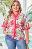 Rose Plus Size Floral Print Frilled Stripes Detail Short Sleeve Blouse
