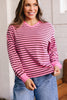 Pink Stripe V Neck Drop Shoulder Long Sleeve Top