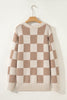 Grapefruit Orange Checkered Pattern Ribbed Trim Knit Baggy Sweater
