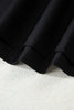 Black Striped Trim Ruffle Split Neck Long Sleeve Blouse