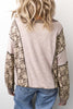 Khaki Floral Print Round Neck Long Sleeve Shift Top