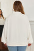 Beige Plus Size Rhombus Texture Contrast Striped Collar Baggy Sweatshirt