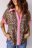 Leopard Print Contrasted Trim Animal Short Sleeve Shirt