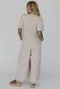 Beige Half Placket Chest Pockets Short Sleeve Wide Leg Jumpsuit