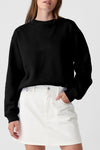 Black Plain Drop Shoulder Crewneck Pullover Sweatshirt