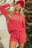 Racing Red Corded MERRY Graphic Long Sleeve Top and Shorts Set