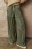 Vineyard Green Mineral Wash Tiered Wide Leg Patchwork Drawstring Pants