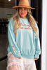 Haze Blue Letter Print Round Neck Loose Fit Long Sleeve Plus Size Sweatshirt