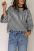 Black Stripe Bowknot Cutout Back Drop Shoulder Wide Bracelet Sleeve Loose Tee