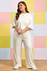 Khaki Plus Size Checkered Print Half Sleeve Tee Loose Pants Two-piece Lounge Set