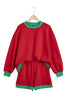 Racing Red Polka Dot Trim Baggy Pullover 2pcs Short Set