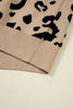Brown Leopard Pattern Lace Ribbed Detail Button Cuffed Sweater