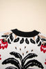 Beige Floral Print Buttoned Front V Neck Knit Cardigan