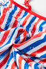 Red July 4th Stripes Star Floral Impression Cutout Spaghetti Straps One Piece Swimsuit